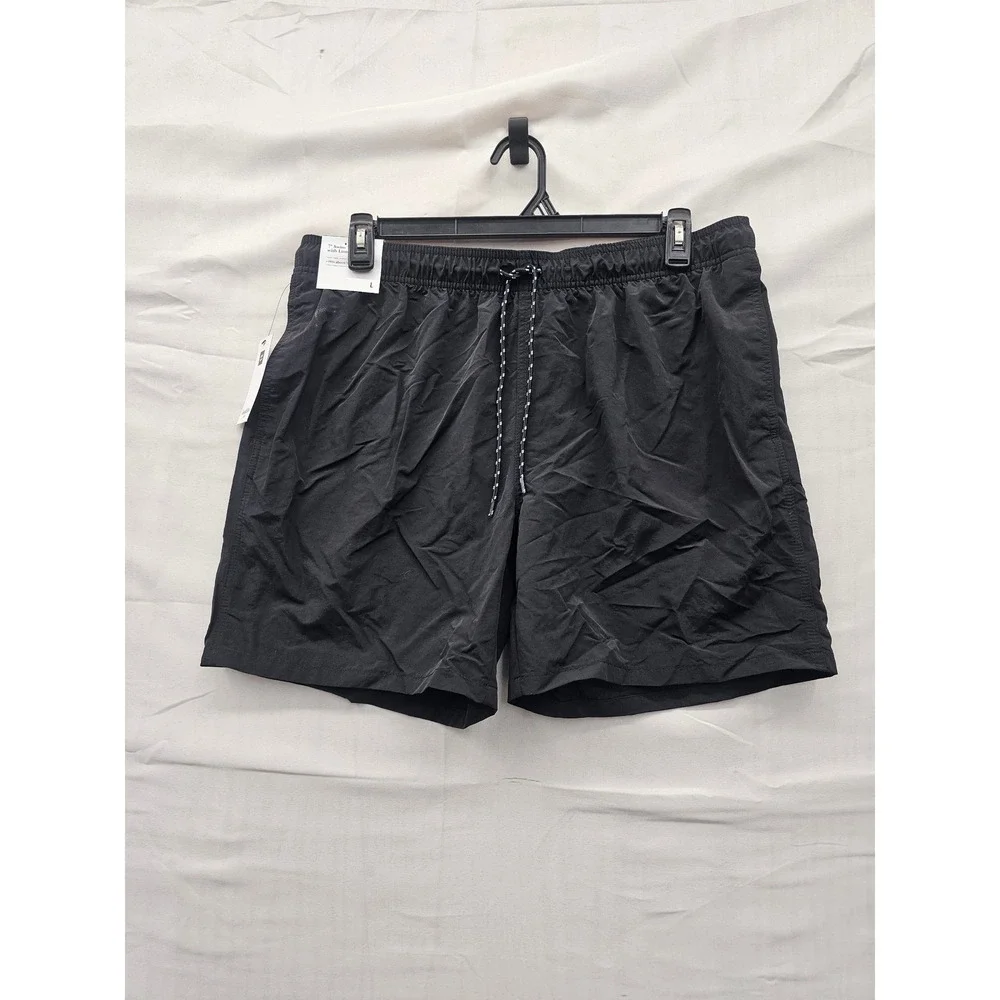 Goodfellow & Co Mens 7 Inch Swim Shorts Black Nylon Blend Casual Size Large